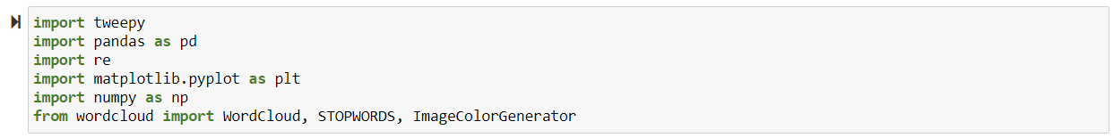 code that imports pandas, numpy, wordcloud
